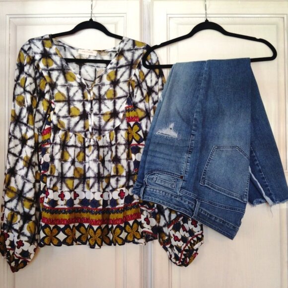 Lane Bryant Distressed Denim Skinny Jeans & Peasant Blouse Bundle, SZ 16/XL, EUC - Picture 1 of 15
